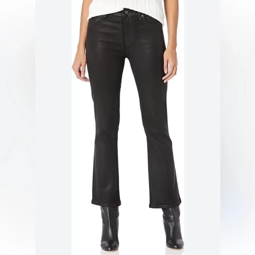 PAIGE X ANTHRO 23 Claudine Black Fog Luxe Coated Crop Flare Stretch Jeans